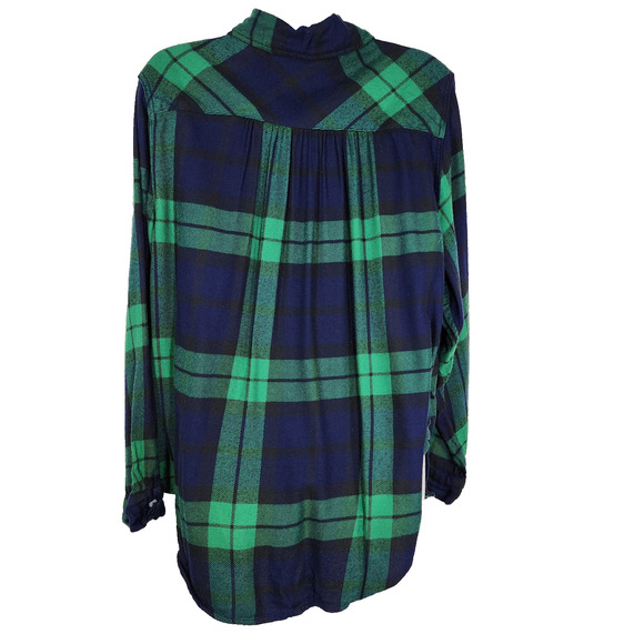 Aerie Sleepwear PJ Shirt Large Blue Green Long Sleeve Plaid Button Front Flannel - Picture 2 of 11
